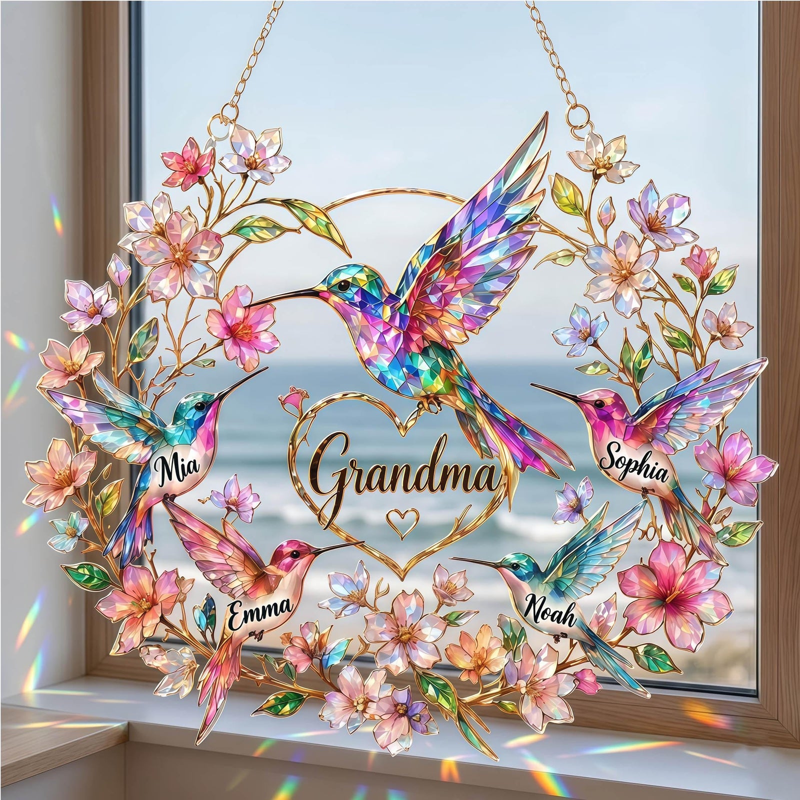 Personalized Hummingbird Suncatcher - Gift For Mom Grandma