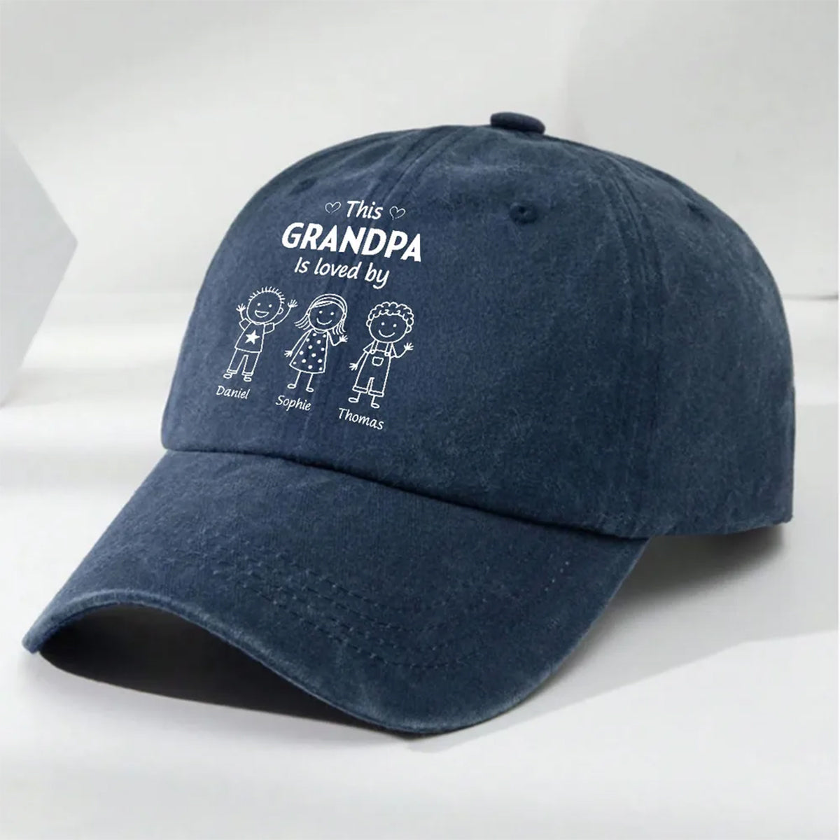 This Grandpa Is Loved By - Personalized Custom Vintage Washed Denim Cap