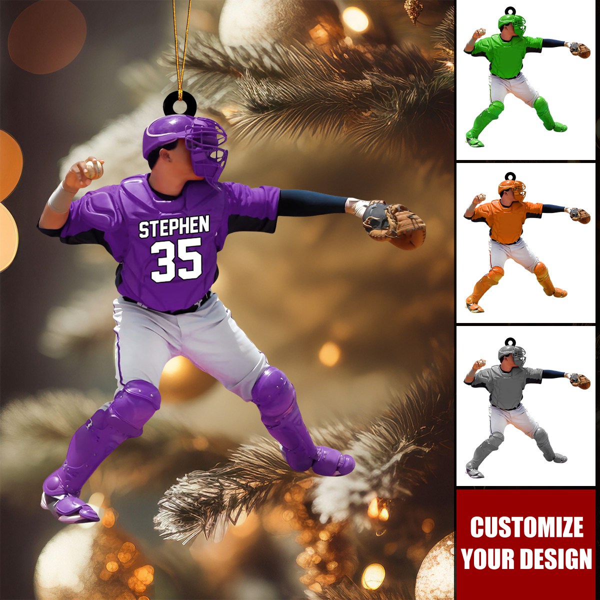 Personalized Custom Baseball Ornaments - Baseball Player & Catcher Gifts