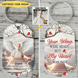 Memorial Upload Photo Wings, I Will Carry You With Me Until I See You Again Personalized Keychain