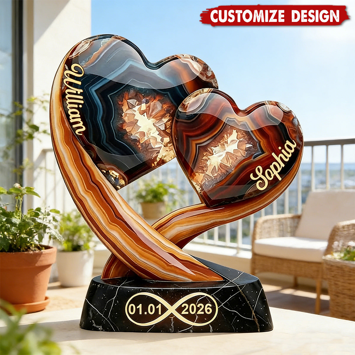 Together Forever - Personalized Two Heart Couple Plaque