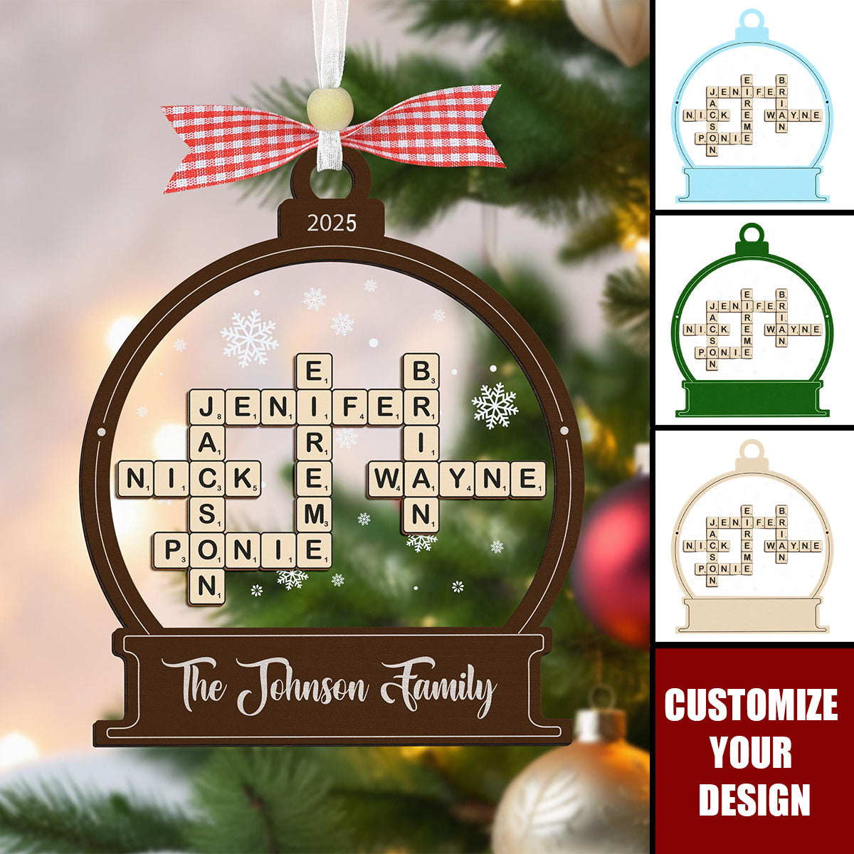 Family Crossword Christmas Ornament, Scrabble Personalized Christmas Ornament