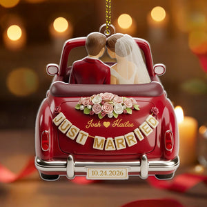 Personalized Just Married Ornament, Couple Newlywed Gift