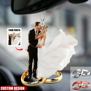 Wedding Ring - Personalized Custom Photo Mica Car Ornament - Wedding Gift For Couple, Wife, Husband