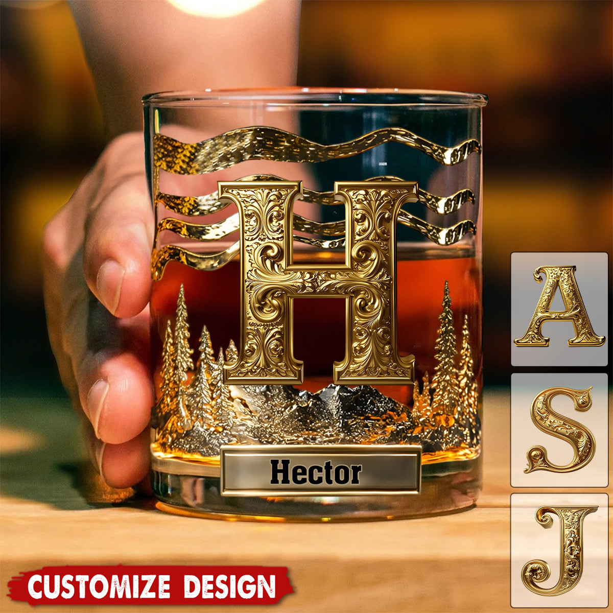 Alphabet Initial For Whiskey, Bourbon Lovers - Personalized Whiskey Glass