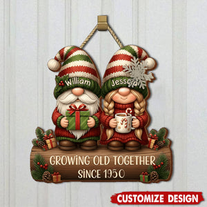Personalized Couple Growing Old Together Wood Sign - Gift For Couple