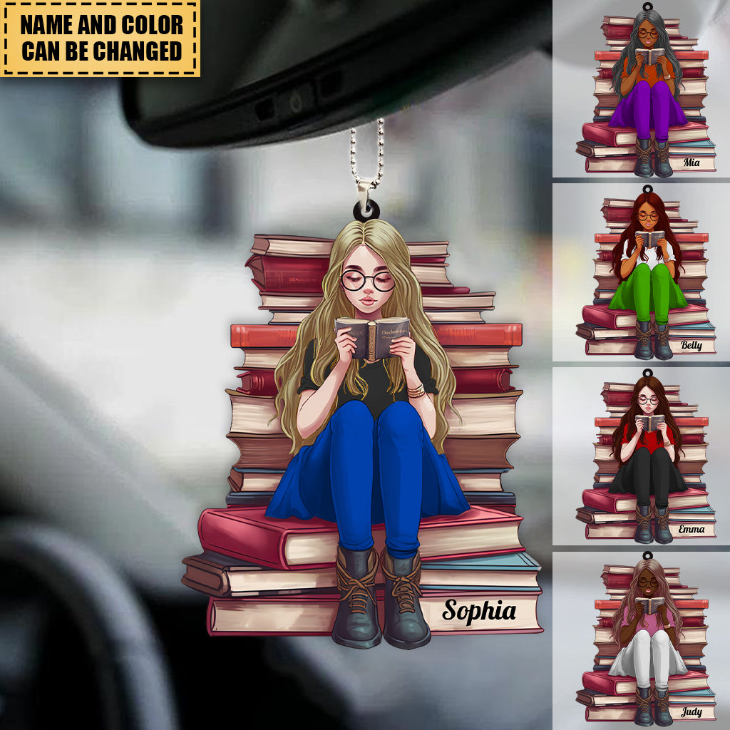 Girl Reading Book - Personalized Acrylic Christmas / Car Ornament