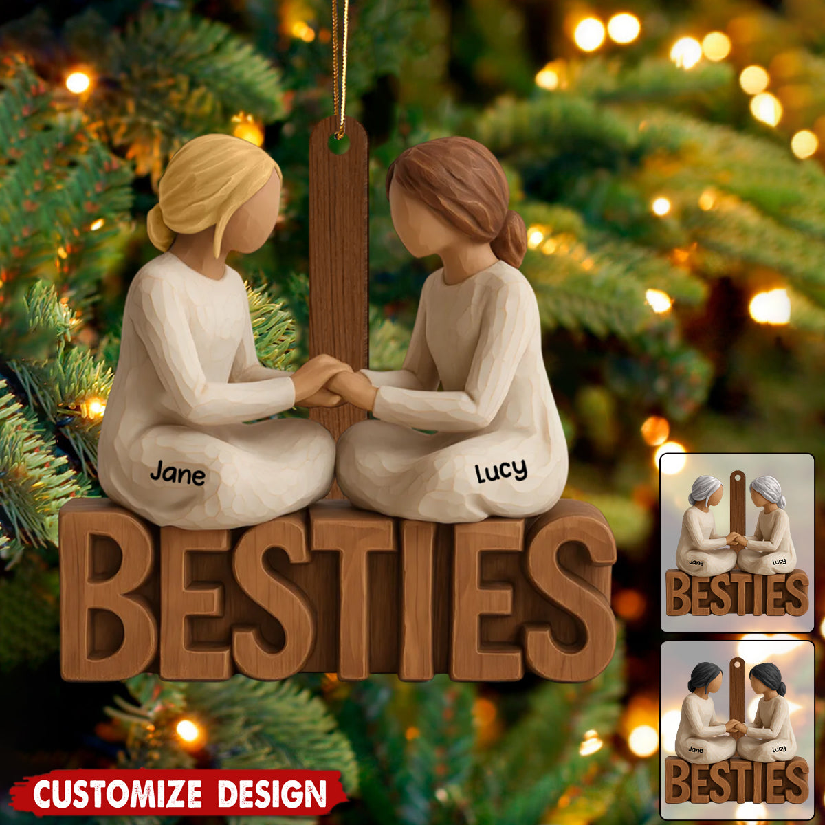 Besties Forever Together - Personalized Wooden Ornament - Gift For Best Friends