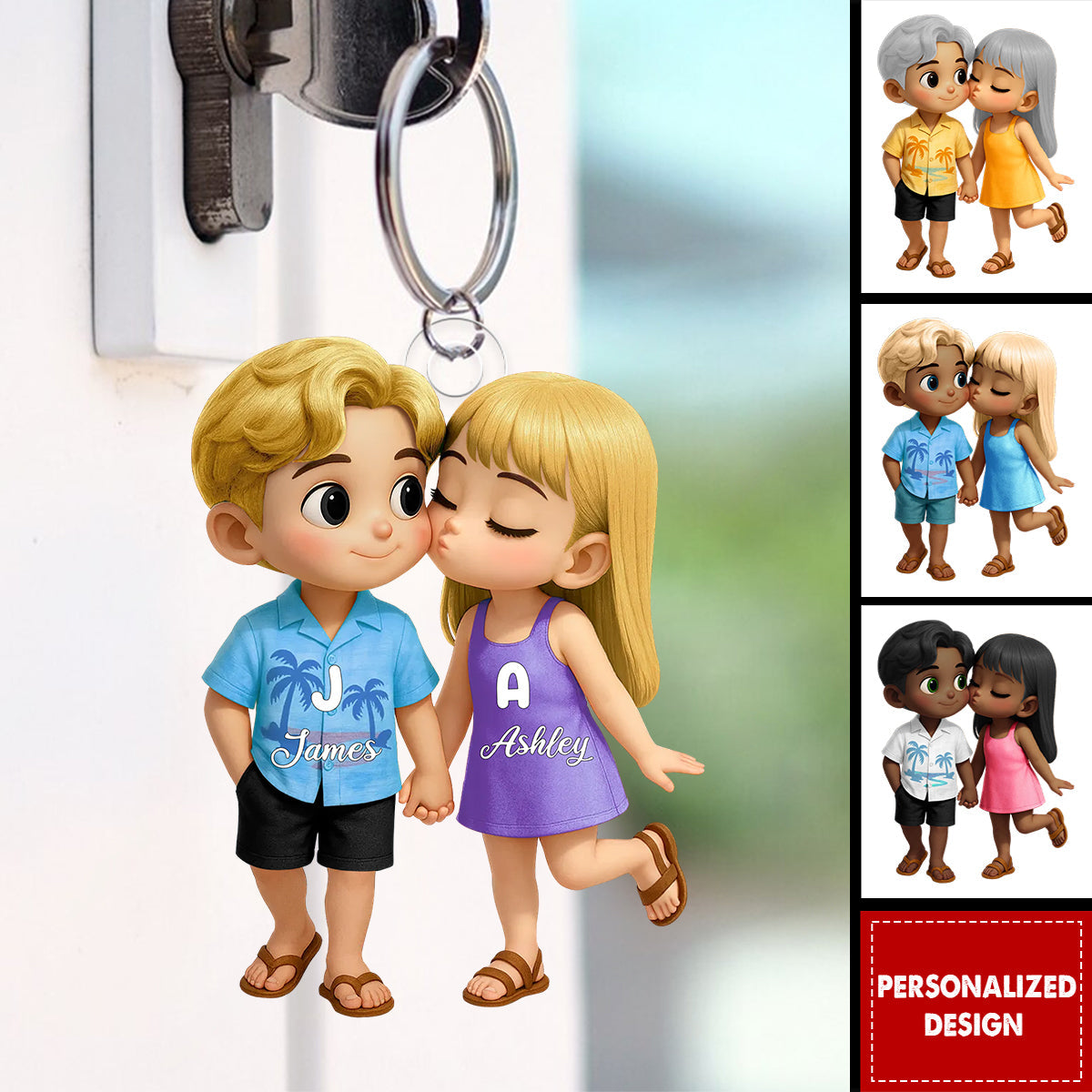 Cute Cartoon Couple Summer Vibe-Personalized Acrylic Keychain-Gift for him Or her