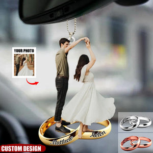 Wedding Ring - Personalized Custom Photo Mica Car Ornament - Wedding Gift For Couple, Wife, Husband