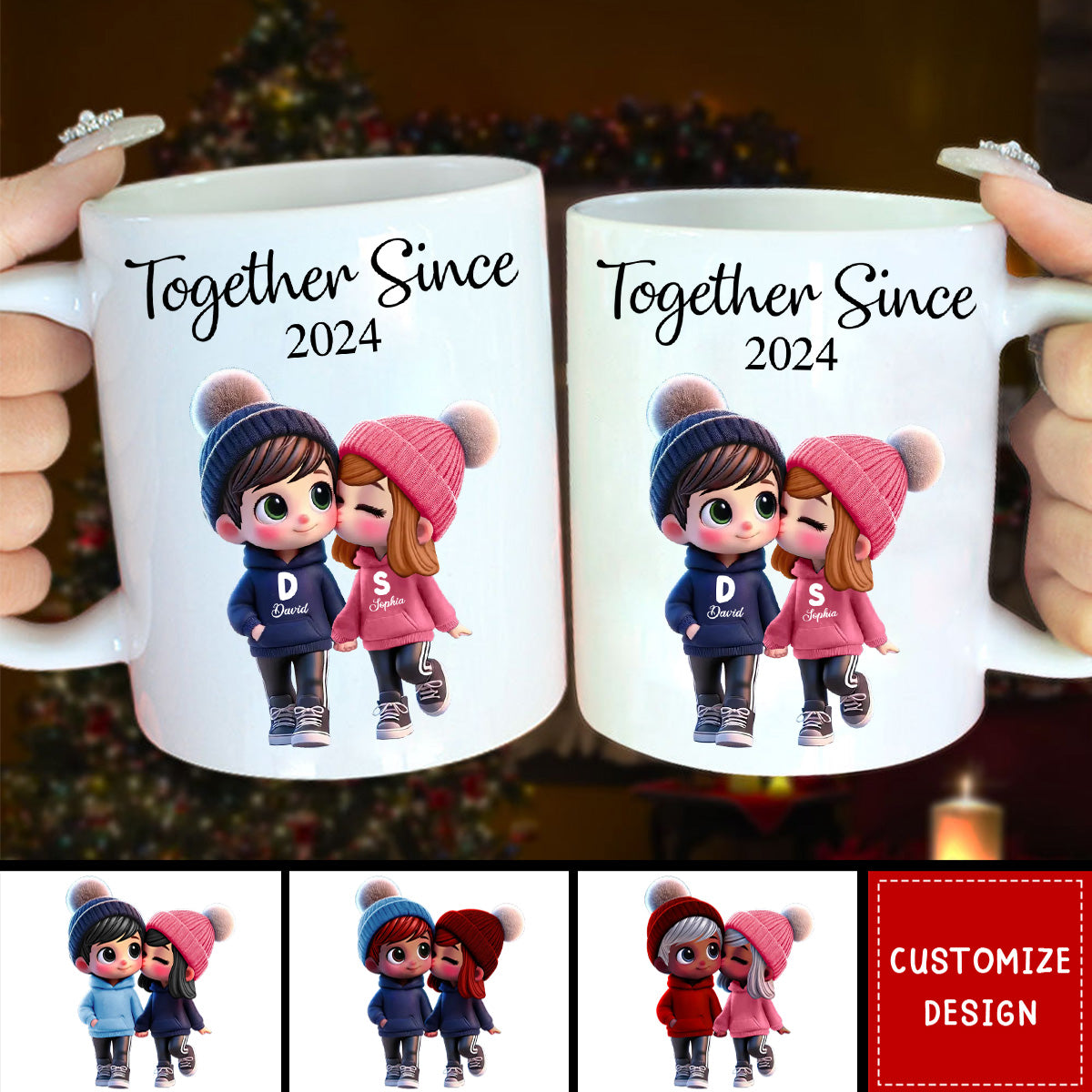 Cute Cartoon Couple Walking Personalized Mug-Gift For Couple