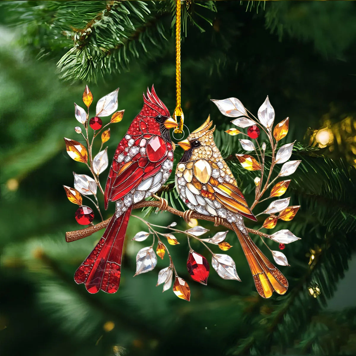 Colorful Cardinal Couple Memorial Ornament--Christmas Gift