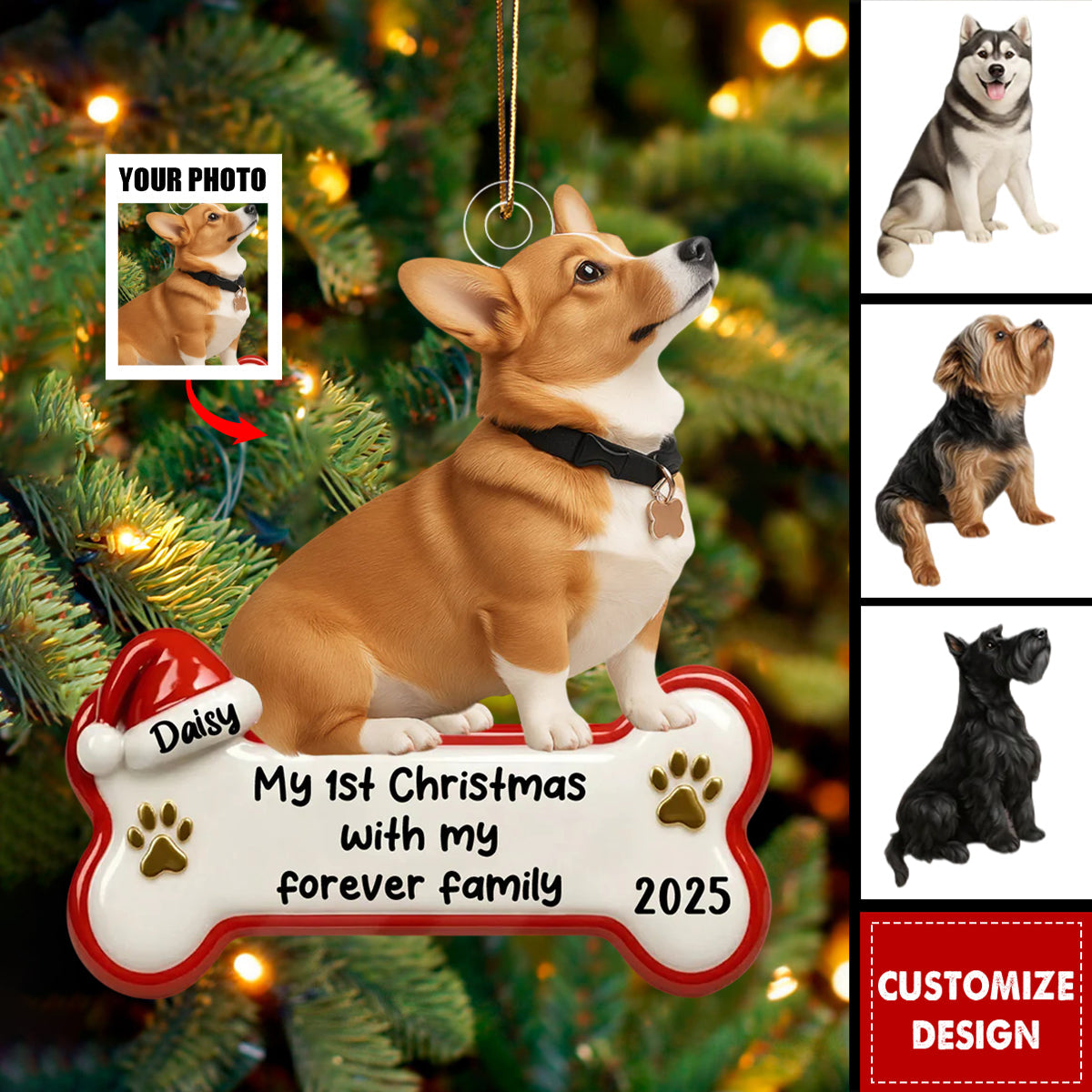 My 1st Christmas With Forever Family - Personalized Acrylic Ornament - Gifts For Dog Lovers