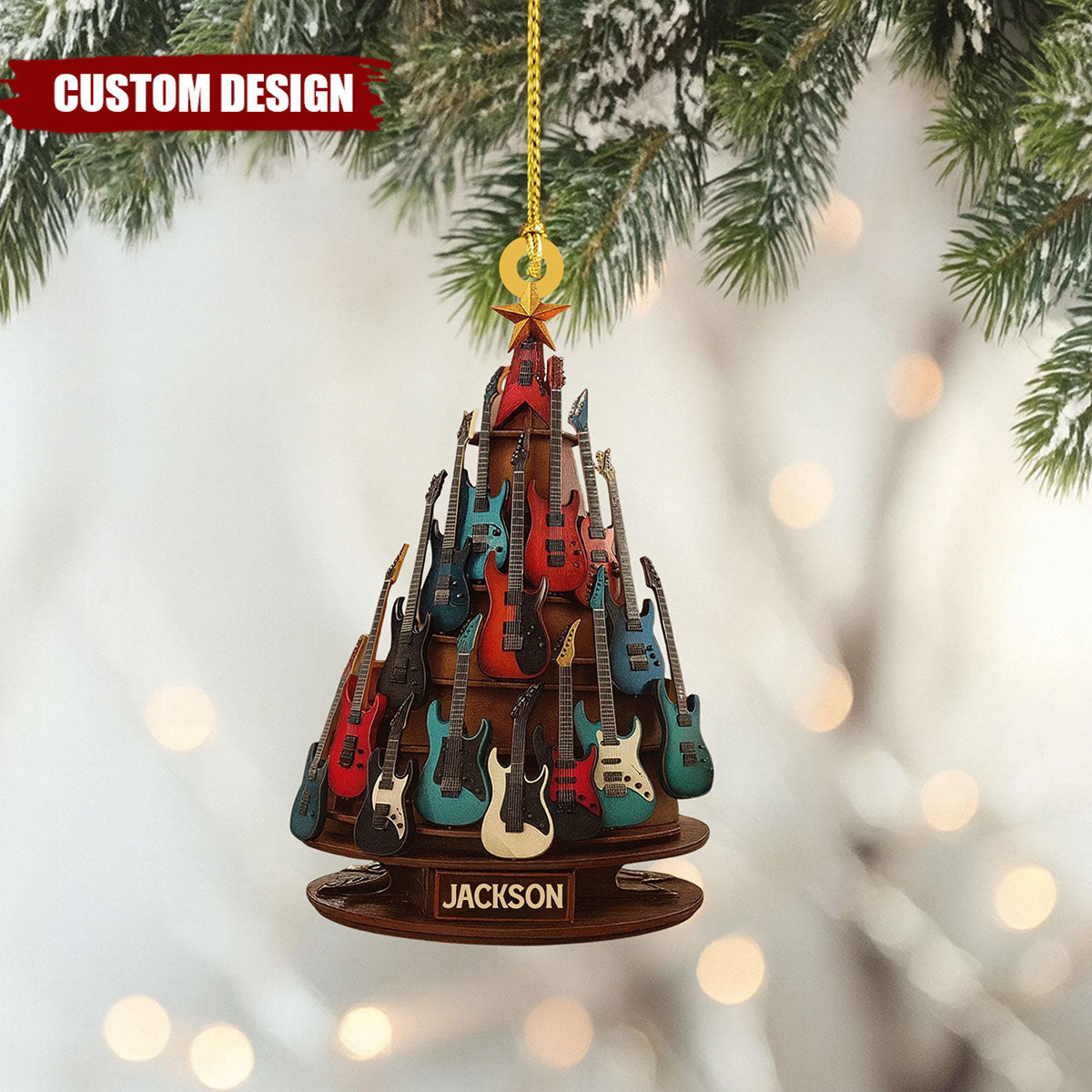 Personalized Electric Guitar 2D Flat Ornament, Guitar Christmas Ornament, Guitar Xmas Decor, Christmas Gift for Music Lovers, Guitar Players