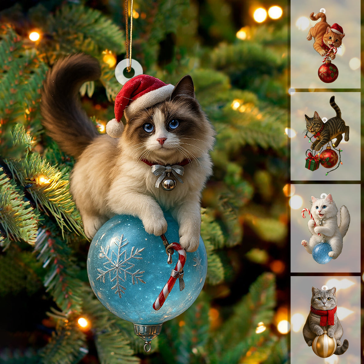 Cute Cat Christmas Tree Ornament - Festive Feline Fun for Your Tree