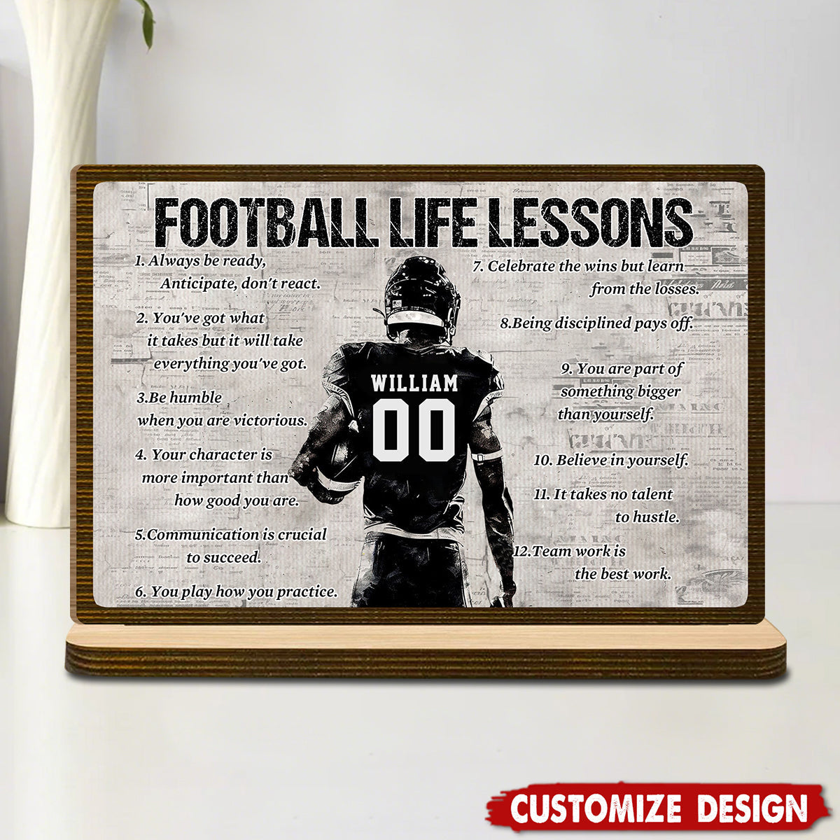 Personalized Football Life Lessons Wooden Plaque -Gift for American Football Lovers