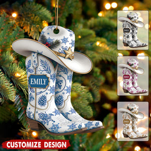 Personalized Name Cow Girl Boot Christmas Ornament - Gift For Cowgirl