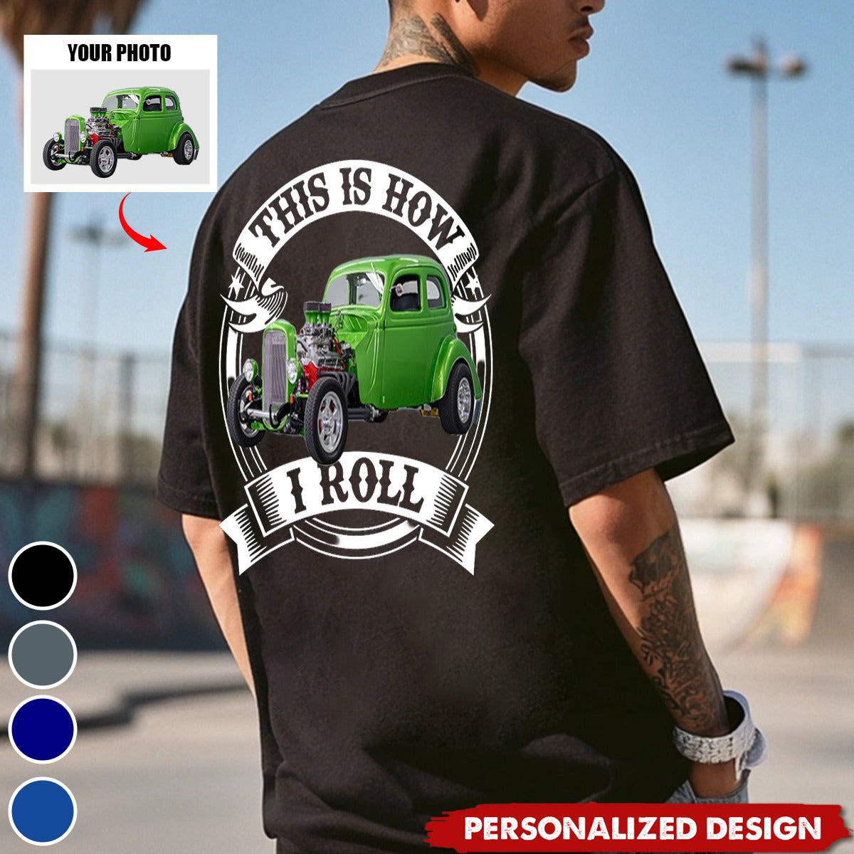 Personalized Upload Vehicle Photo Print Back T-Shirt-Gift For Car Lover