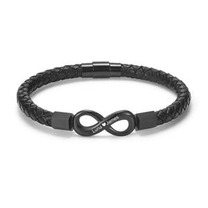 Gift For Couple - Personalized 2 Names Infinity Leather Bracelet