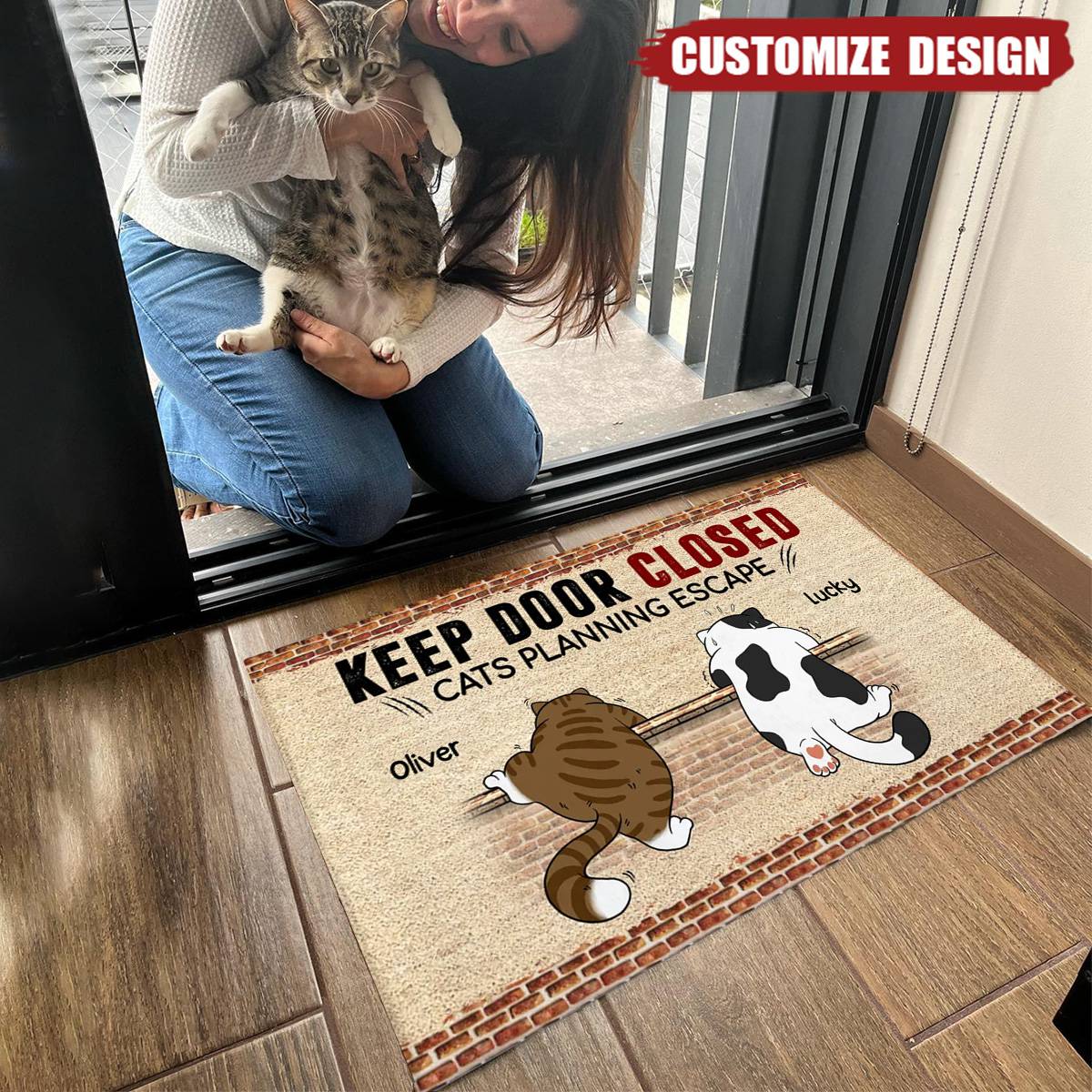 Cats Planning Escape Naughty Cat Brick Personalized Doormat