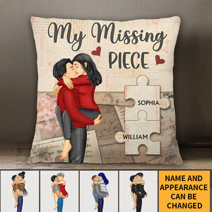 My Missing Piece Cartoon Personalized Pillow - Gift For Old Couples, Husband, Wife
