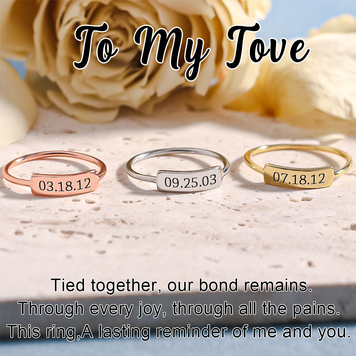 Custom Delicate Dainty Bar Date Ring