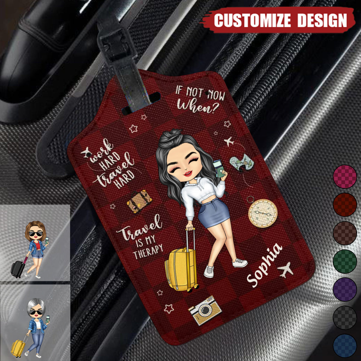 Work Hard, Travel Hard - Travel Personalized Custom Luggage Tag - Holiday Vacation Gift, Gift For Adventure Travel Lovers