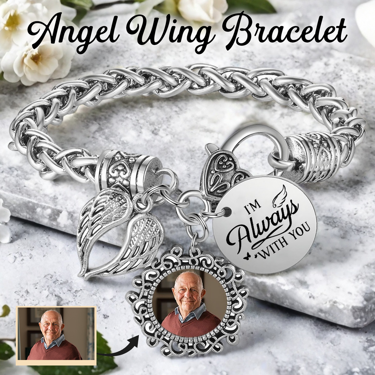 I Am Always With You - Personalized Angel Wing Memorial Bracelet, Sympathy Gift For Friend Or Family