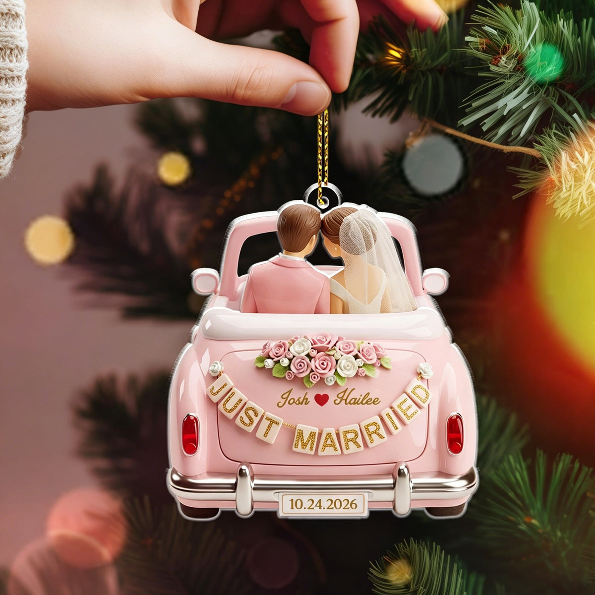 Personalized Just Married Ornament, Couple Newlywed Gift