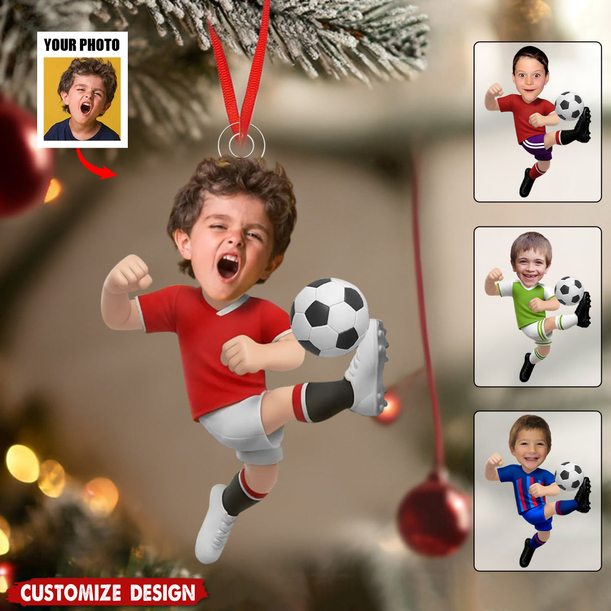 Personalized Kid Photo Soccer Ornament - Gift For Boy Girl Soccer Lovers