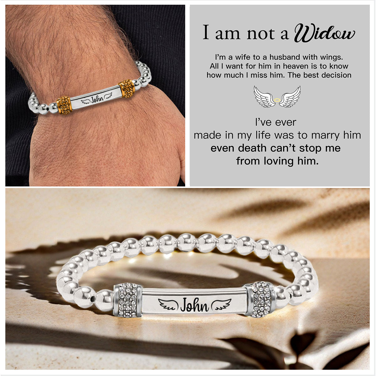 For Memorial-I'm a Wife to a Husband Personalized Name Bead Bracelet