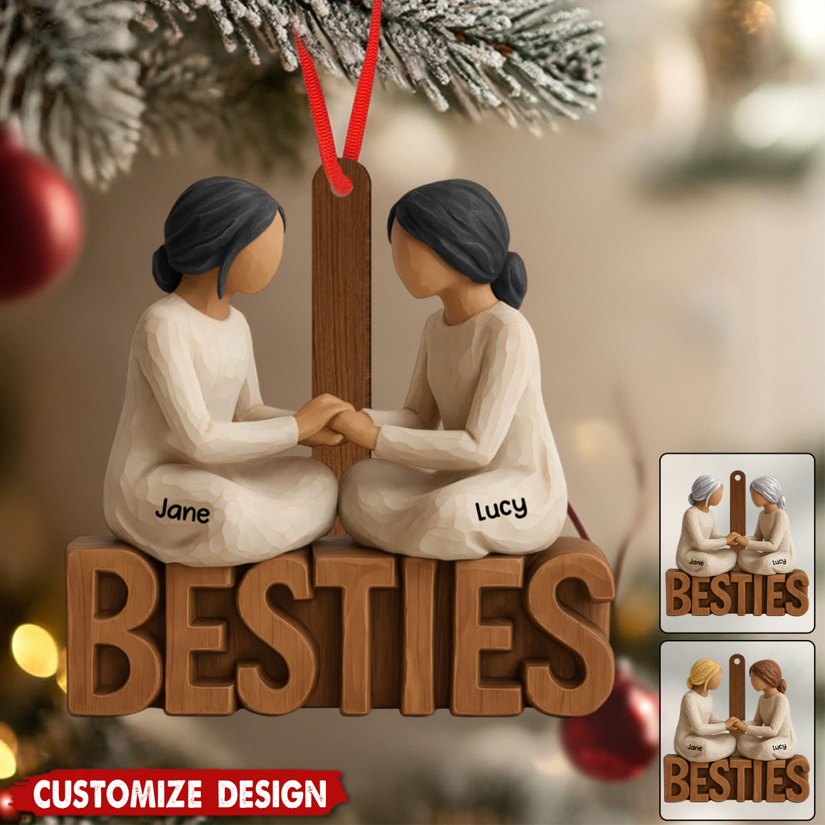 Besties Forever Together - Personalized Wooden Ornament - Gift For Best Friends