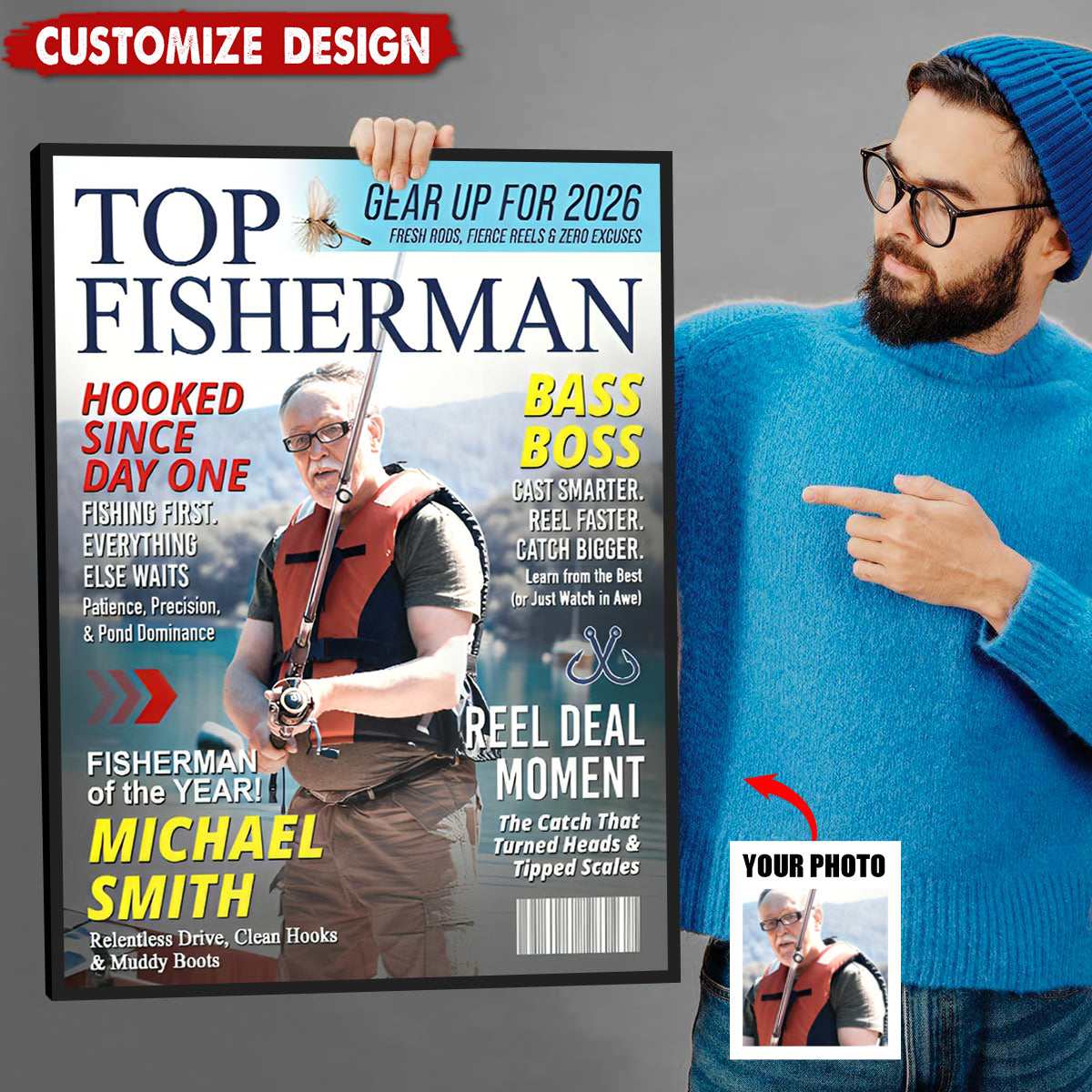 Personalized Fishing Magazine Cover Poster - Angler Funny Fisherman Gift,Fishing Lovers Gift
