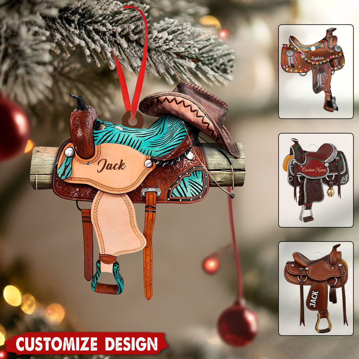 Personalized Western Saddle Ornament - Gifts for Cowboy Cowgirl - Cowboy Rodeo Keepsake