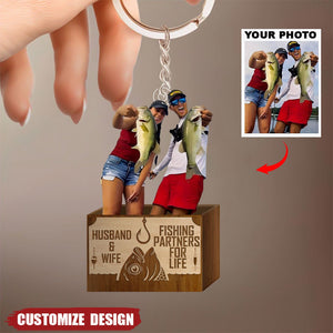Husband & Wife, Fishing Partner For Life - Personalized Photo Acrylic Keychain