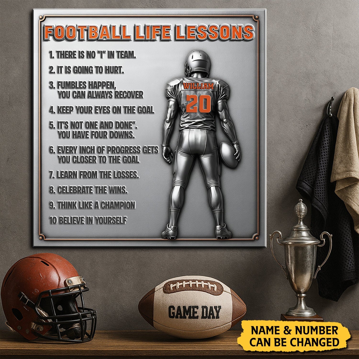 Football Life Lessons Personalized Metal Sign – Gifts For Football Player