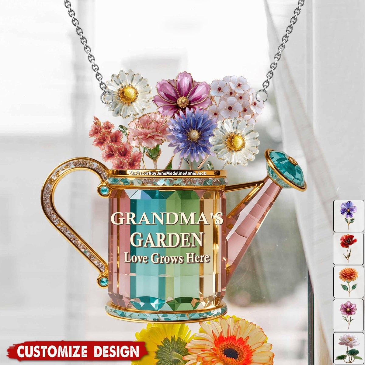 Grandma Birth Month Flowers Suncatcher - Personalized Gifts For Grandma