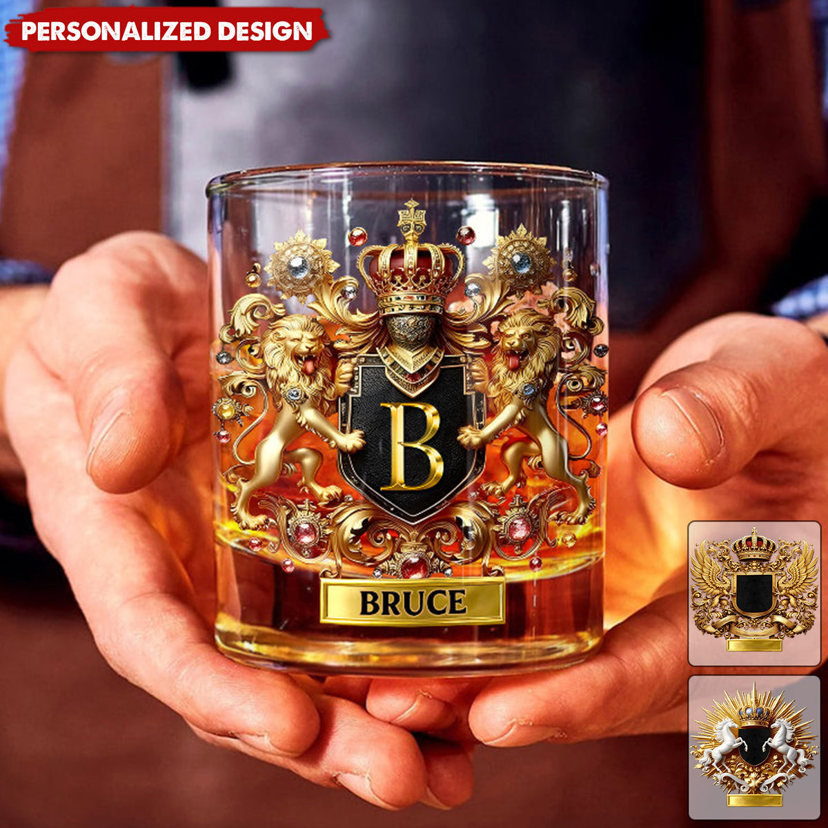 Lion/ Eagle/ Horse Coat Of Arms-Personalized Whiskey Glass