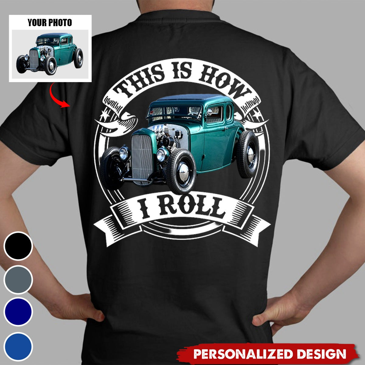 Personalized Upload Vehicle Photo Print Back T-Shirt-Gift For Car Lover