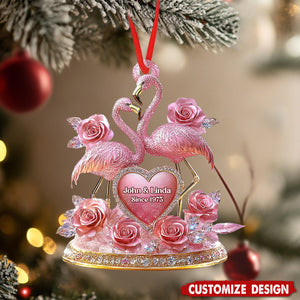 Personalized Flamingo Ornament,Pink Anniversary Keepsake, Engagement Gift