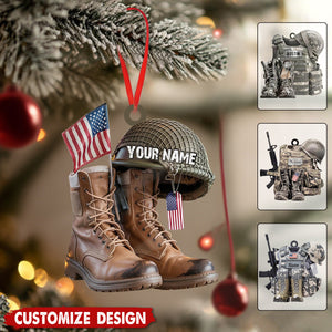 Army Uniform Ornament, Boots & Hat Personalized Ornament, Gift For Dad, Soldier, Veterans, Gift For Dad