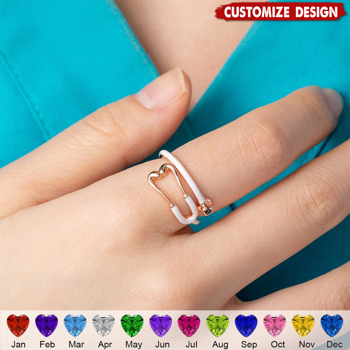 Personalized Heart Birthstone Ring Nurses Week - Appreciation Gift for Medical Staff