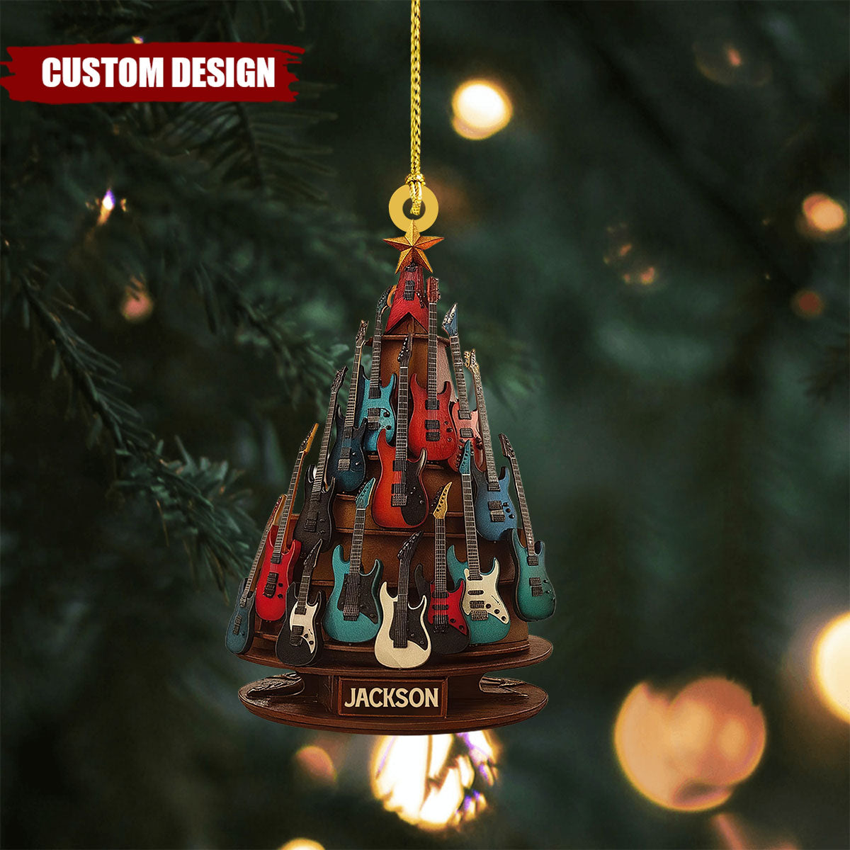 Personalized Electric Guitar 2D Flat Ornament, Guitar Christmas Ornament, Guitar Xmas Decor, Christmas Gift for Music Lovers, Guitar Players