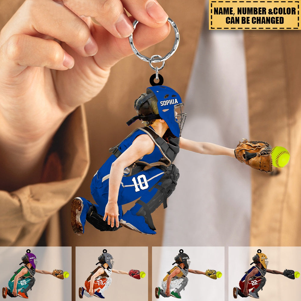 Personalized Baseball/Softball Apperance And Name Acrylic Keychain - Gift for Baseball/Softball Lovers