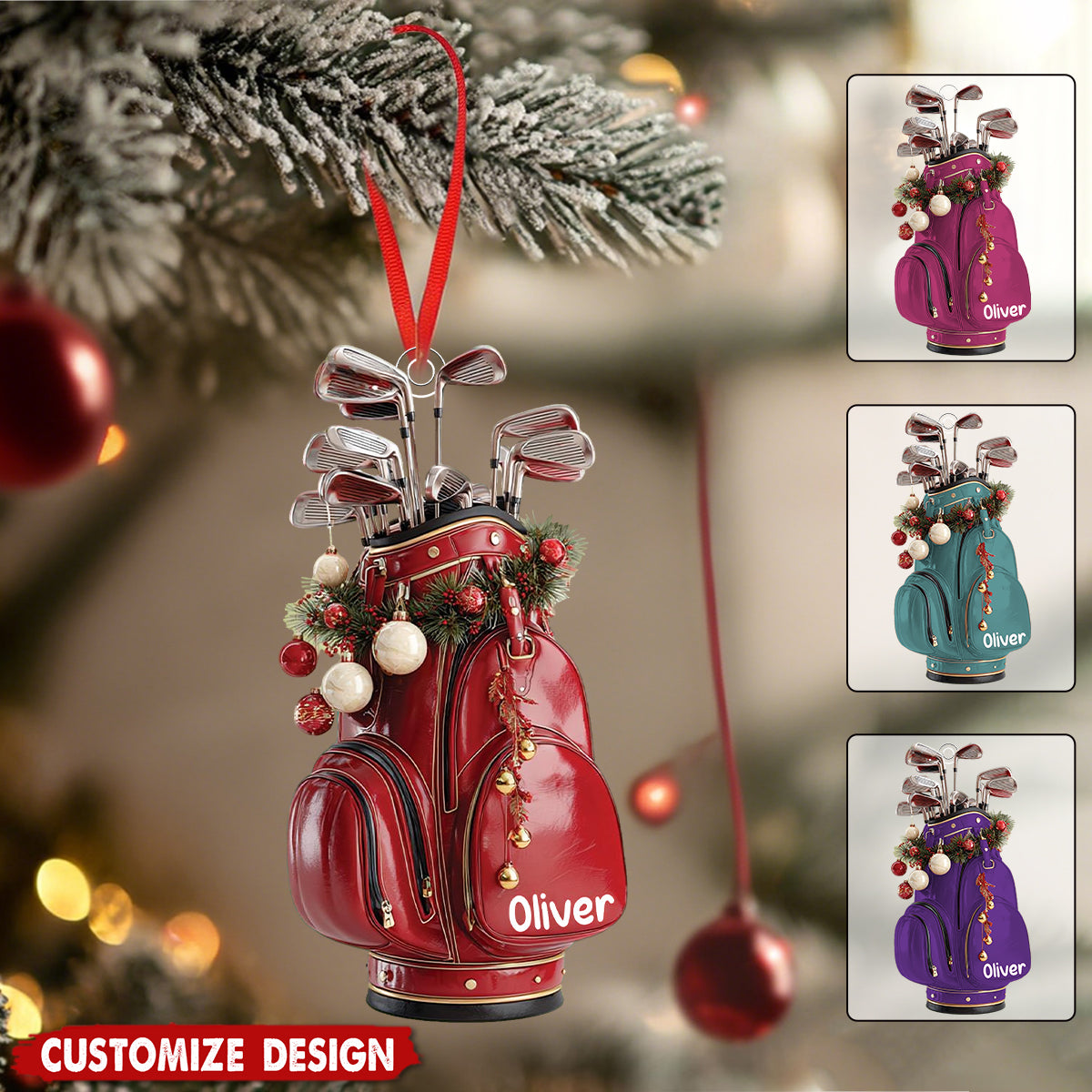 Personalized Golf Bag Christmas Ornament: Custom Name And Color