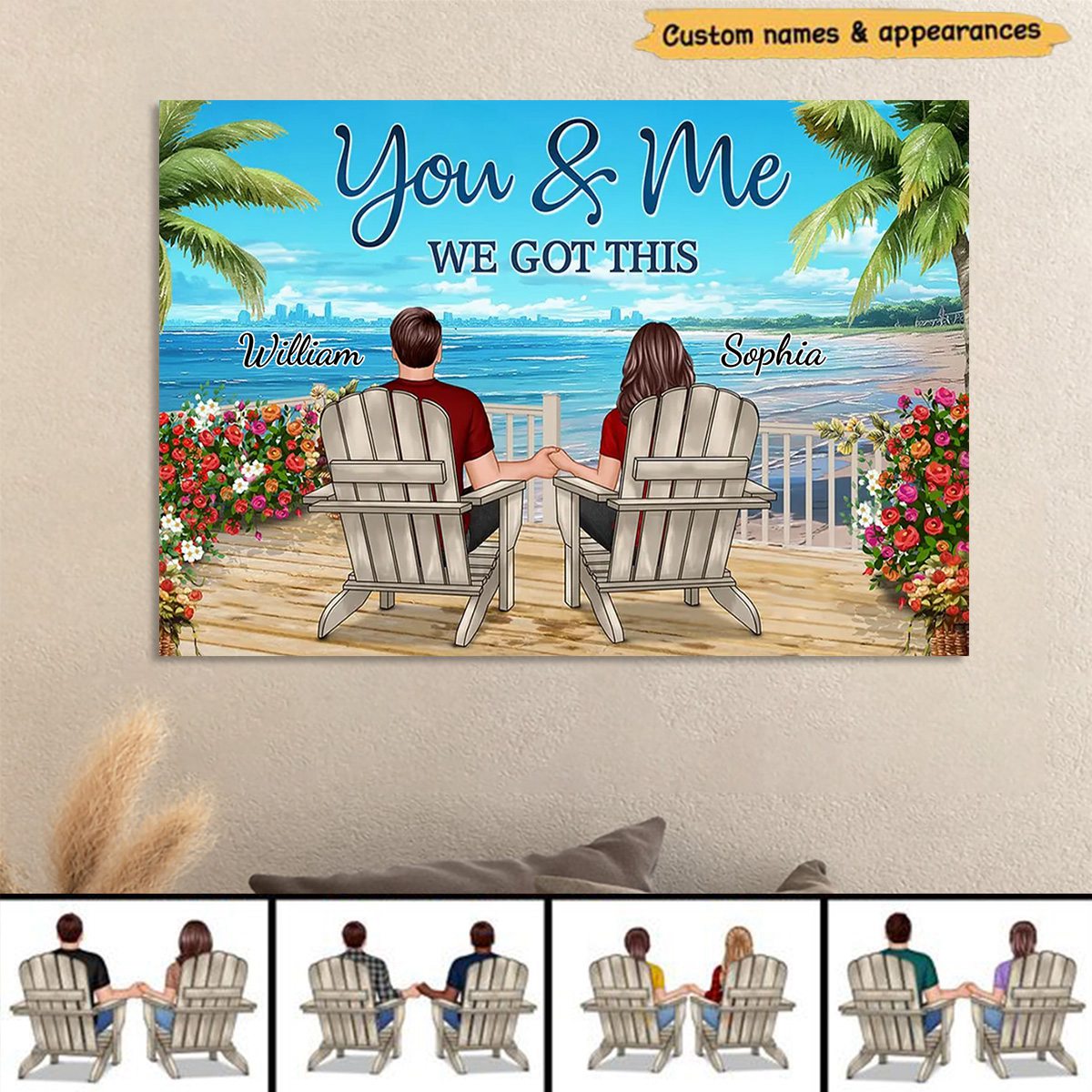 Back View Couple Sitting Beach Landscape You & Me We Got This Personalized Horizontal Poster