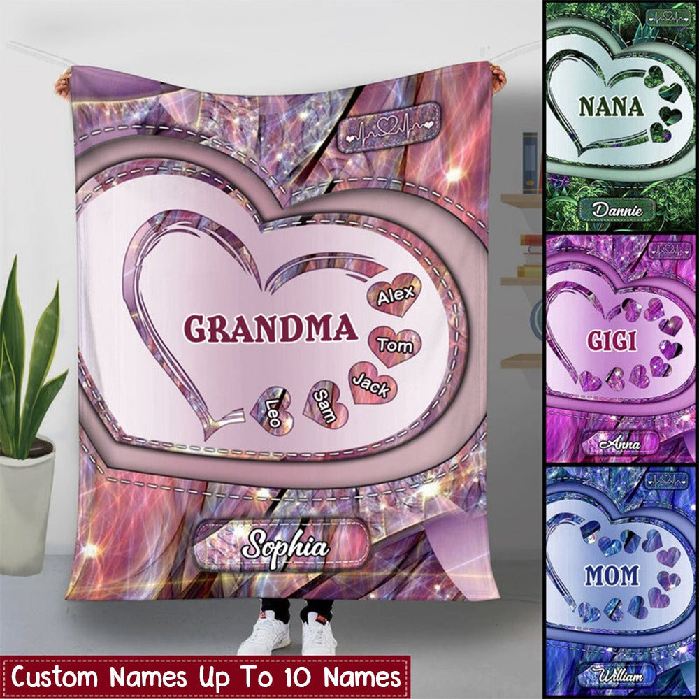 Sparkling Grandma- Mom With Sweet Heart Kids, Multi Colors Personalized Blanket