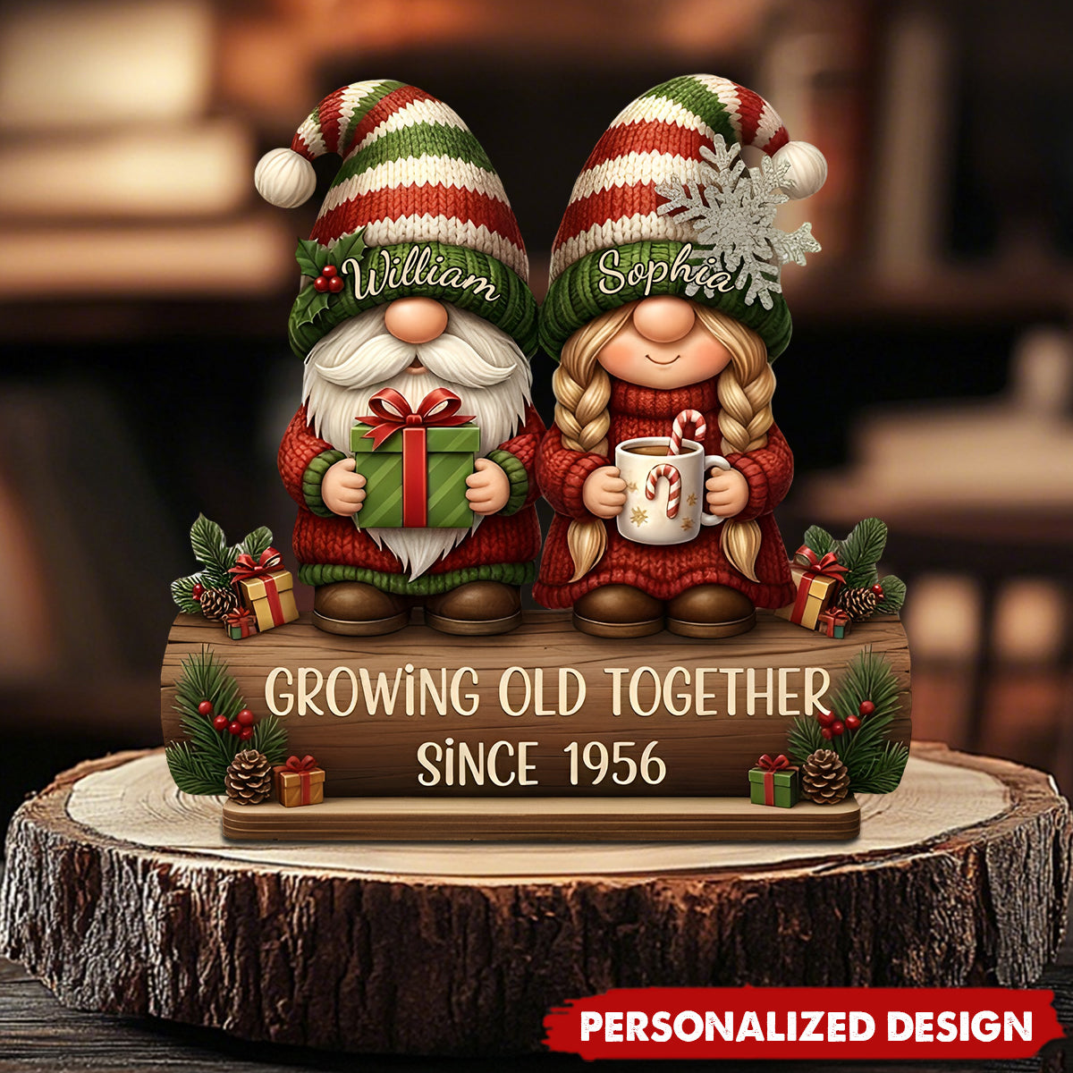 Couple Growing Old Together Plaque, Personalized Christmas Standing Wooden Plaque, Xmas Decor For Couples And Grandparents