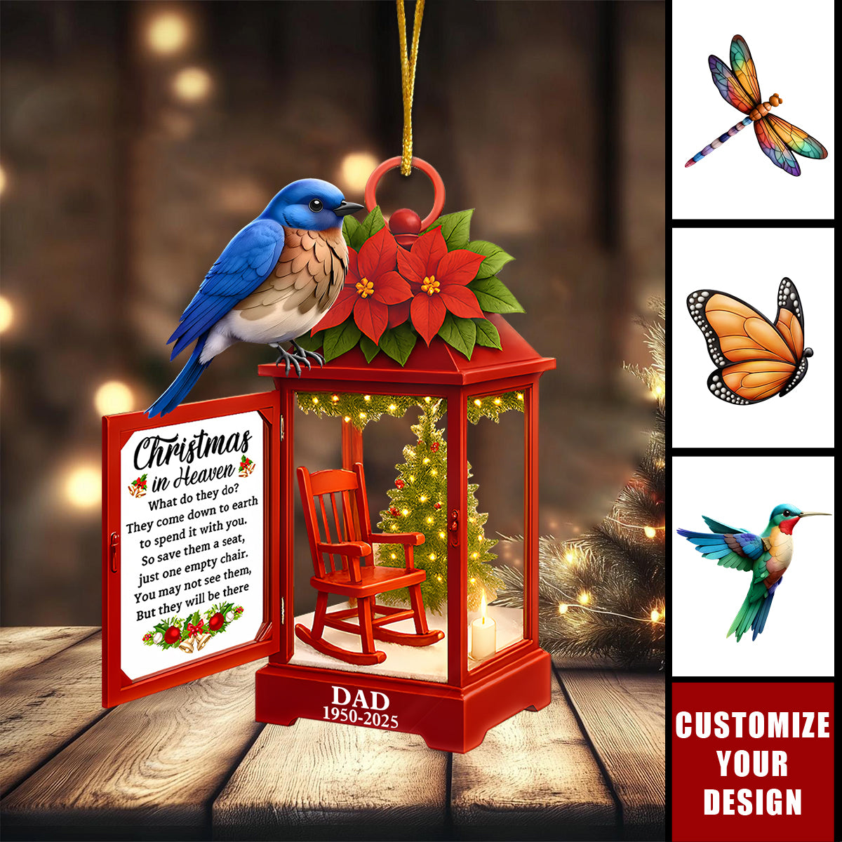 Christmas In Heaven Memorial Bird - Personalized Custom Lantern Shaped Acrylic Ornament
