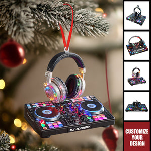 DJ Mixer with Headphones Ornament, Custom Name Music Console Christmas Decor, Gift For DJs, Music Producers